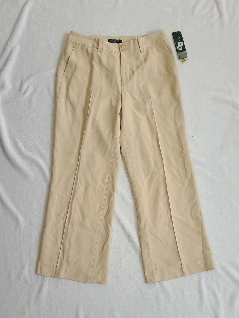 Lauren Ralph Lauren NEW Beige Wide Leg 100% Silk Pants Size 10P Preppy Old Money